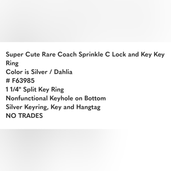 ✨️💞 *RARE** COACH Sprinkle C  Lock And Key Key Ring bag charm  ✨️💞 - Picture 6 of 6